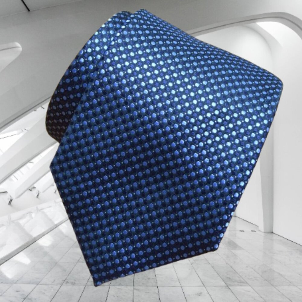 $840 New BRIONI Navy Aqua Blue Geometric Medallion Handmade Italy Silk Neck Tie